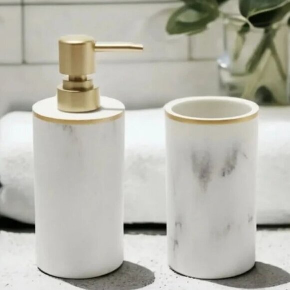 New - Sunday Citizen resin bath set 11oz soap dispenser & 11oz toothbrush holder - Picture 2 of 6